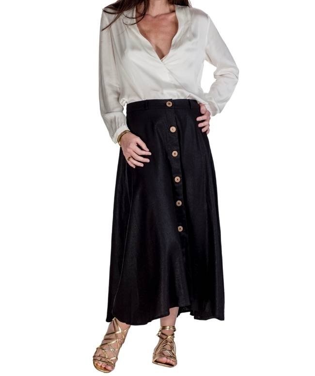 Saia Bing Linho Preta